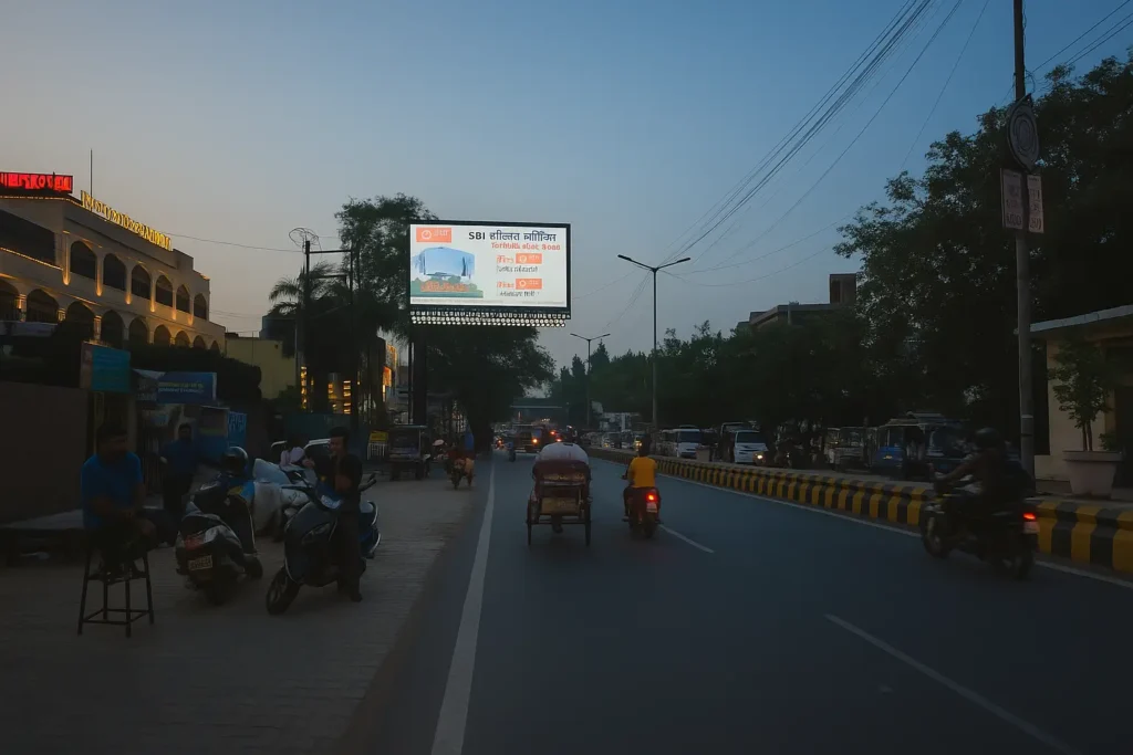 out of home advertising billboard on busy Indian road showing outdoor advertising campaign in multiple city locations